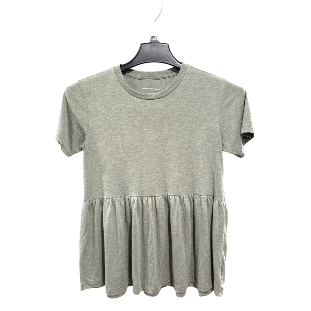 American Eagle Outfitters Olive Short Sleeve Peplum Tee